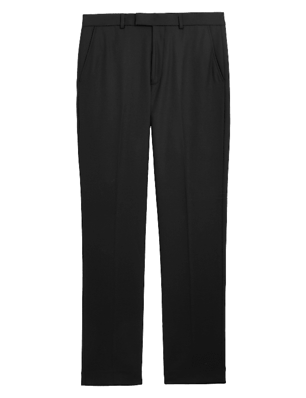 Black Slim Fit Wool Blend Textured Trousers