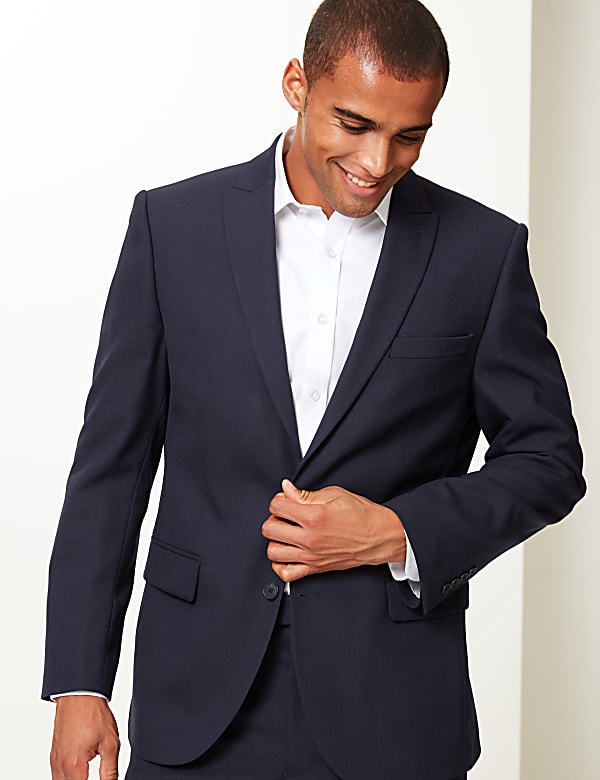 Navy Regular Fit Wool Blend Jacket