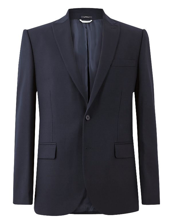 Navy Regular Fit Wool Blend Jacket