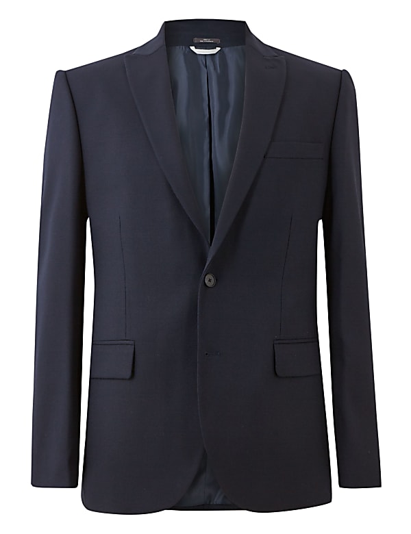 Navy Slim Fit Wool Blend Texture Suit Jacket