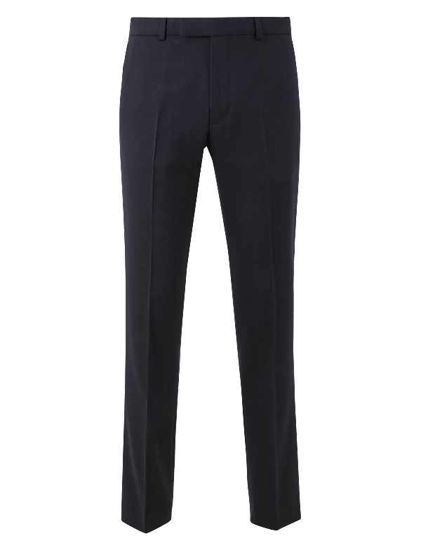 Navy Slim Fit Wool Blend Trousers