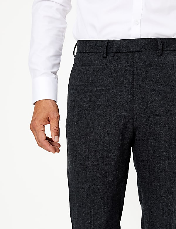 Blue Checked Regular Fit Suit Trousers
