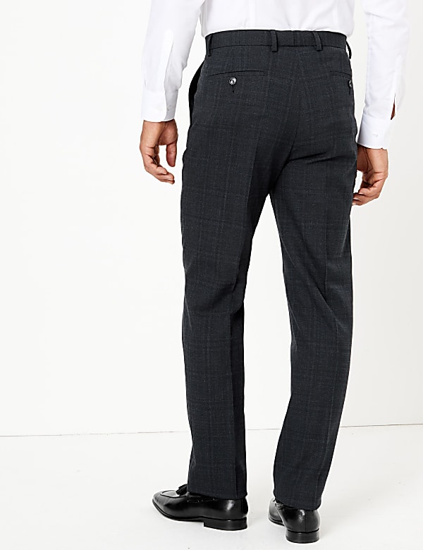 Blue Checked Regular Fit Suit Trousers
