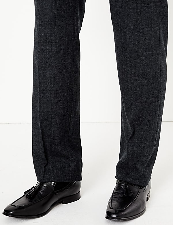 Blue Checked Regular Fit Suit Trousers