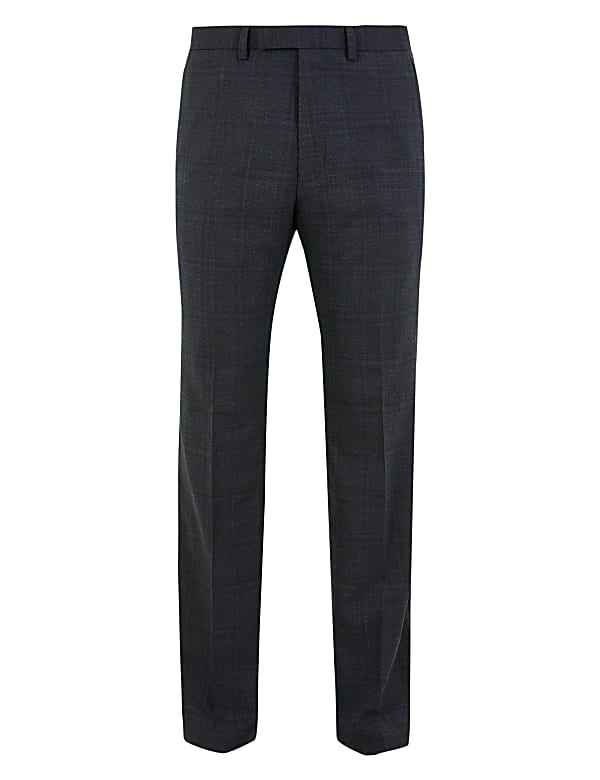 Blue Checked Regular Fit Suit Trousers