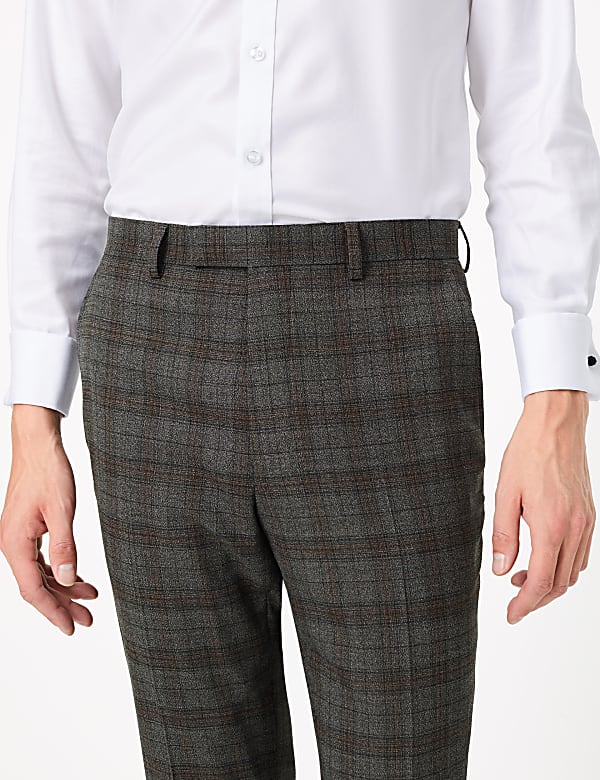 Slim Fit Wool Blend Checked Trousers