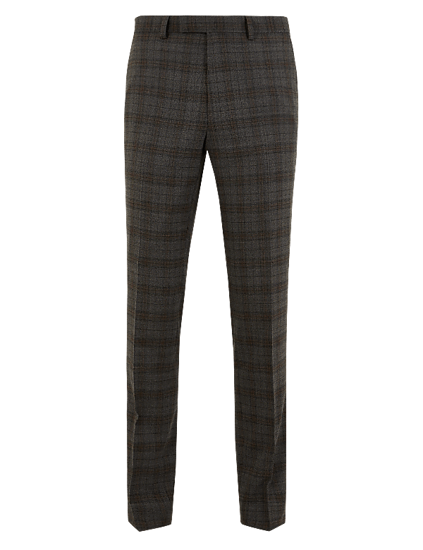 Slim Fit Wool Blend Checked Trousers