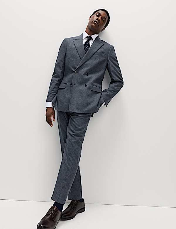 Tailored Fit Wool Rich Tweed Double Breasted Suit Jacket - SI