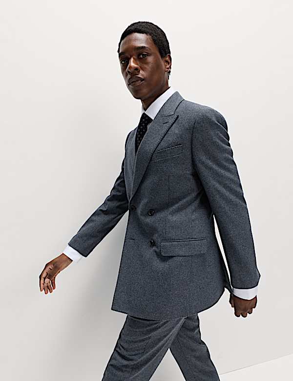 Tailored Fit Wool Rich Tweed Double Breasted Suit Jacket - SI