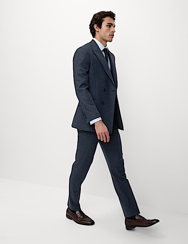 Tailored Fit Wool Rich Tweed Double Breasted Suit Jacket - NZ