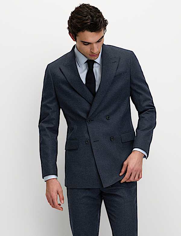 Tailored Fit Wool Rich Tweed Double Breasted Suit Jacket - NZ