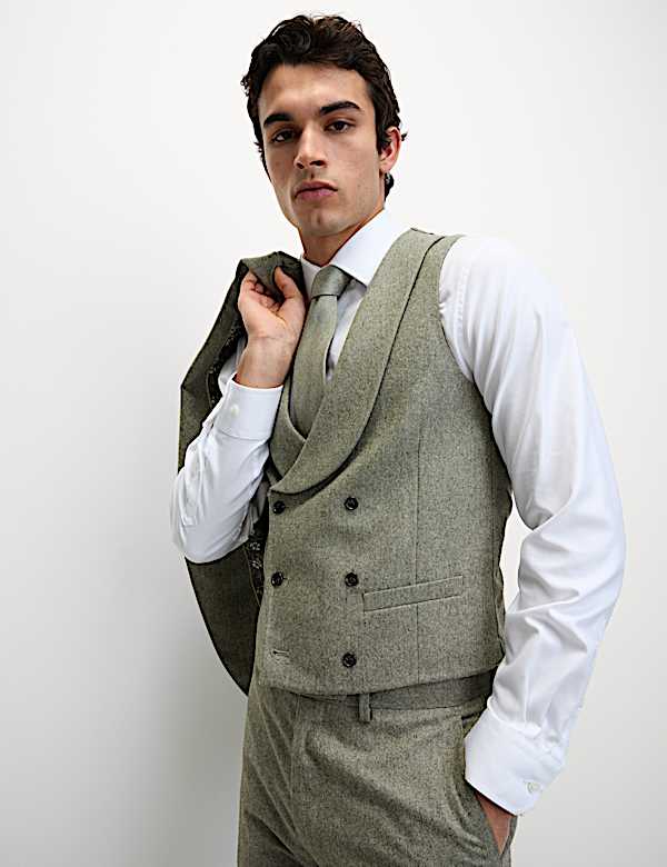 Wool Rich Tweed Double Breasted Waistcoat - RO