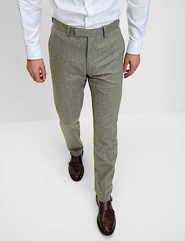 Tailored Fit Wool Rich Tweed Suit Trousers - AU