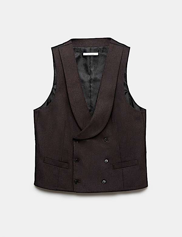 Wool Rich Check Double Breasted Waistcoat - KG