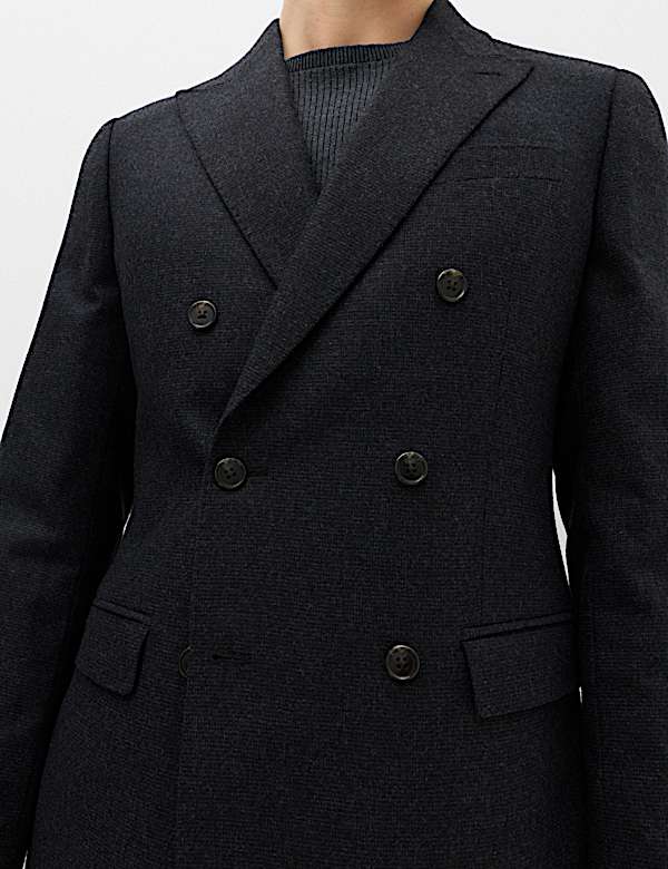 Regular Fit Wool Rich Tweed Double Breasted Jacket - UA