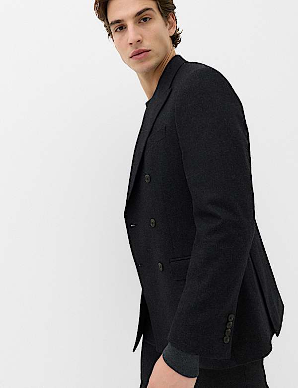 Regular Fit Wool Rich Tweed Double Breasted Jacket - UA