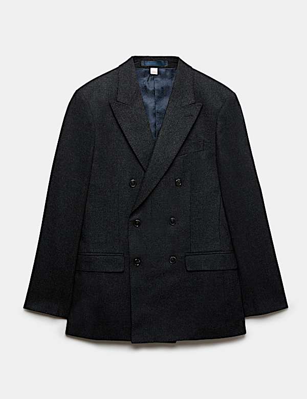 Regular Fit Wool Rich Tweed Double Breasted Jacket - UA