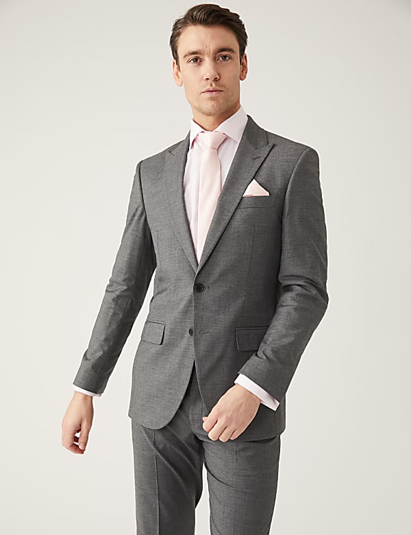 Slim Fit Sharkskin Suit Jacket with Stretch