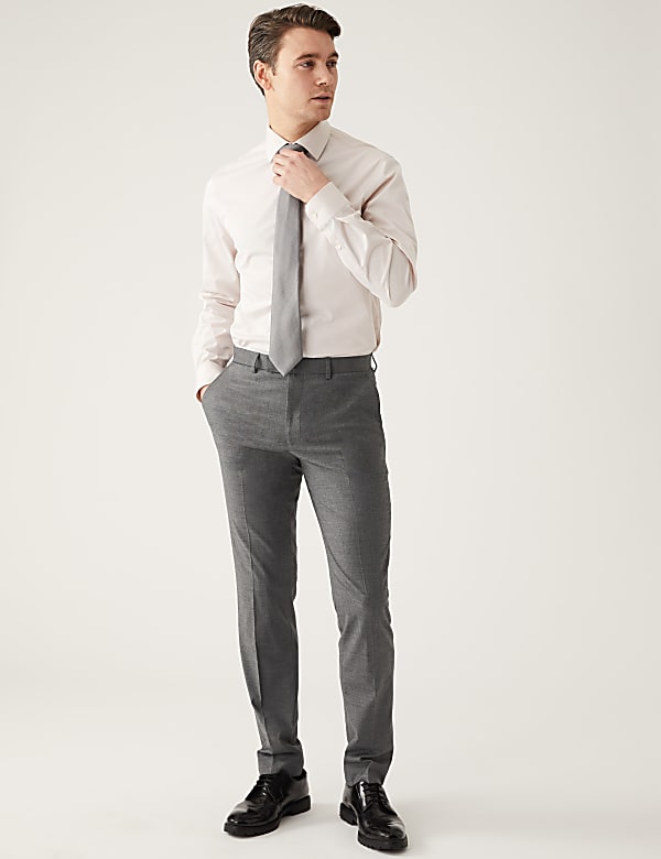 Regular Fit Sharkskin Stretch Suit Trousers - CN