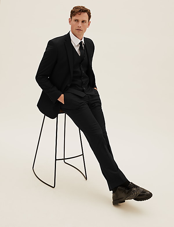 Black Tailored Fit Waistcoat with Stretch