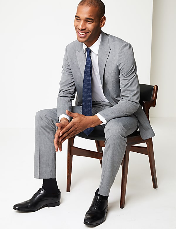 Grey Slim Fit Suit Jacket with Stretch