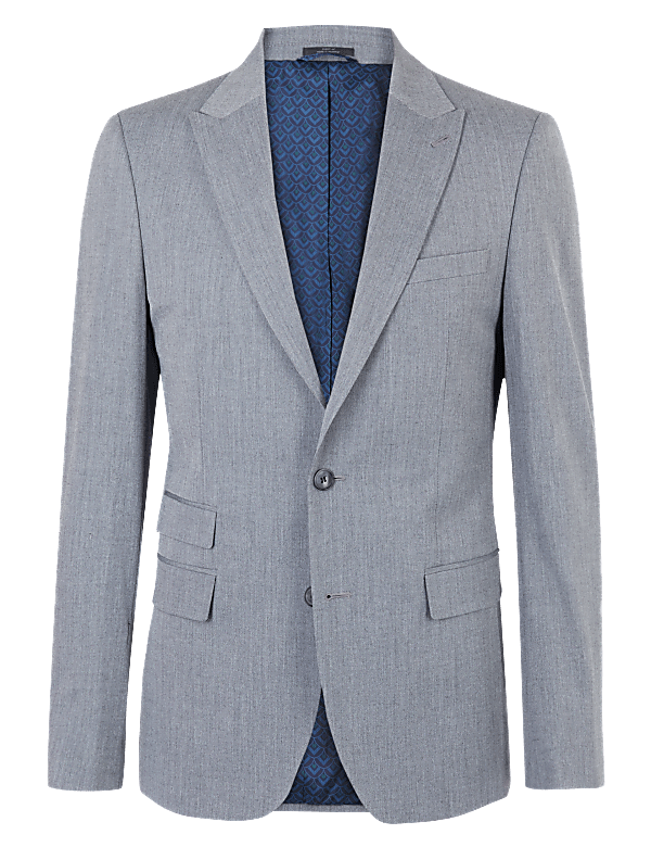 Grey Slim Fit Suit Jacket with Stretch