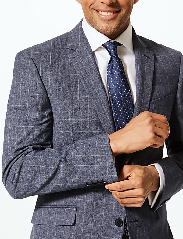 Checked Slim Fit Jacket with Stretch
