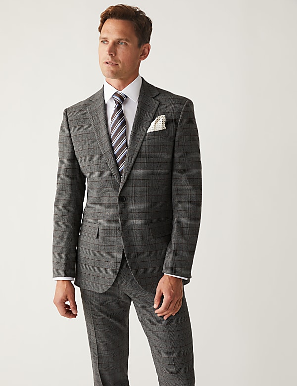 Regular Fit Check Stretch Suit Jacket - JP