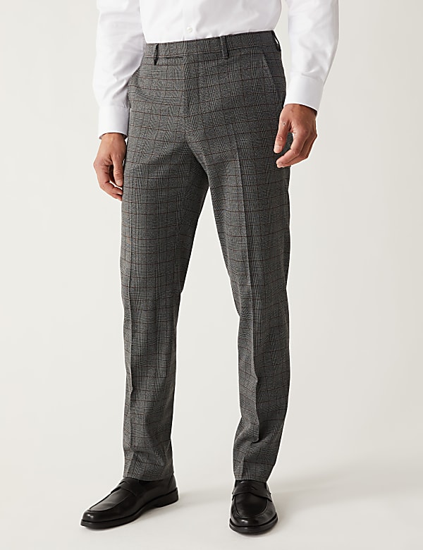 Regular Fit Check Stretch Suit Trousers - DE