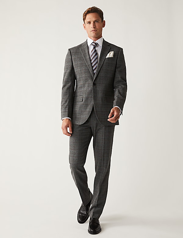 Regular Fit Check Stretch Suit Trousers