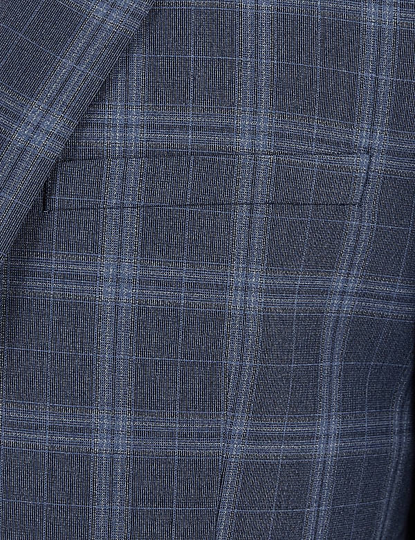 Blue Skinny Fit Checked Suit Jacket