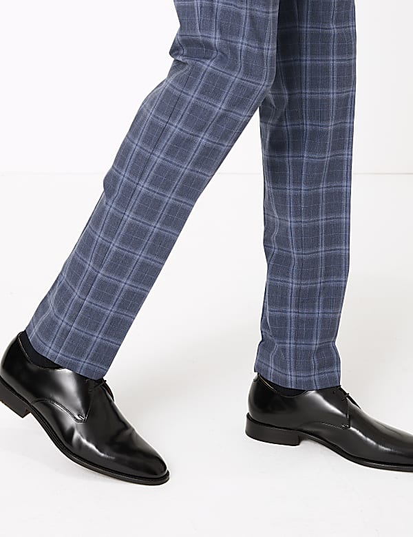 Blue Skinny Fit Checked Suit Trousers