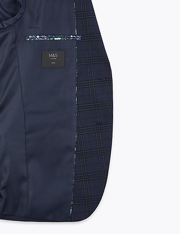 Blue Slim Fit Checked Jacket