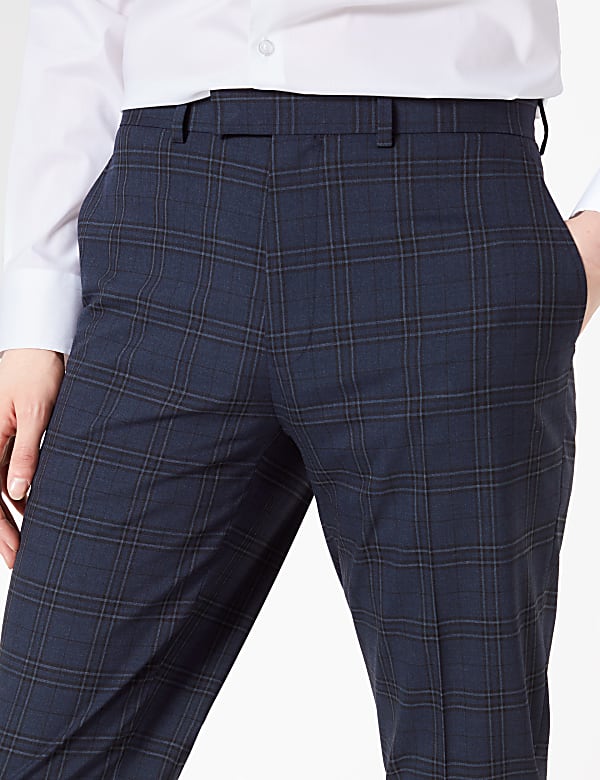 Blue Slim Fit Checked Trousers
