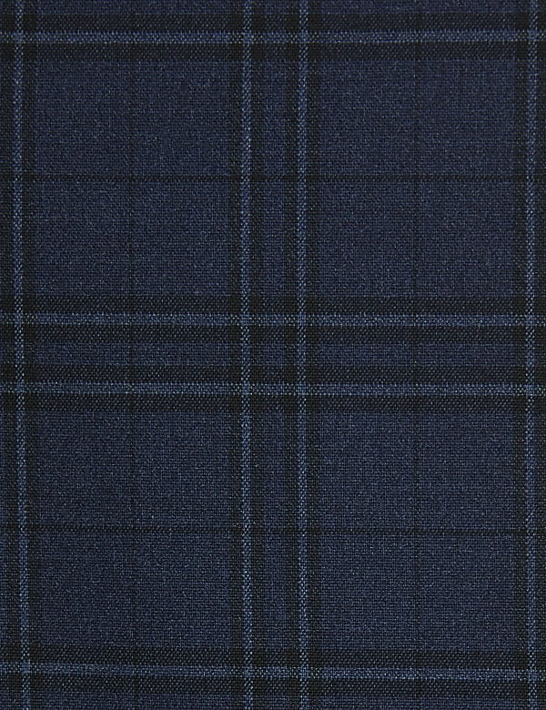 Blue Slim Fit Checked Trousers