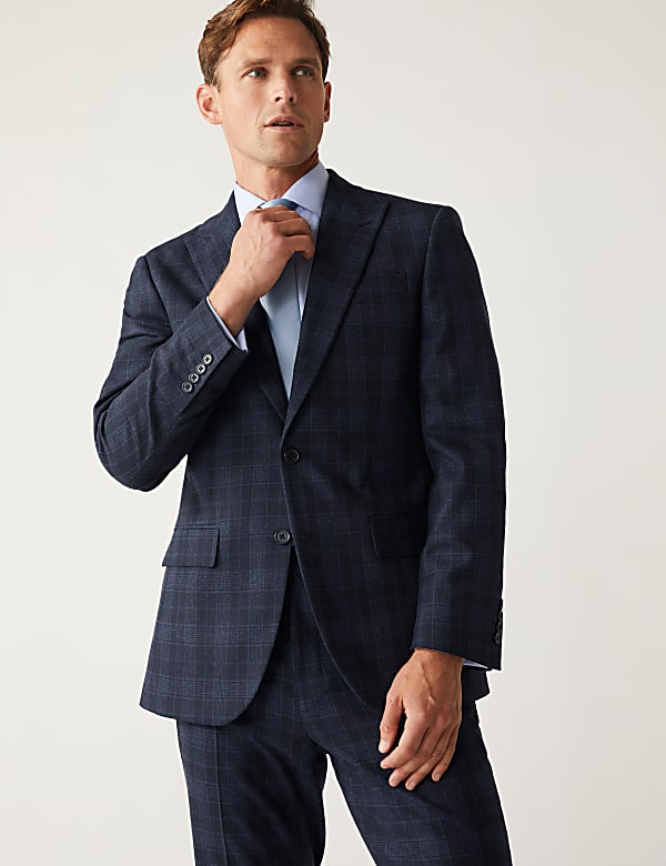 Regular Fit Check Suit Jacket with Stretch