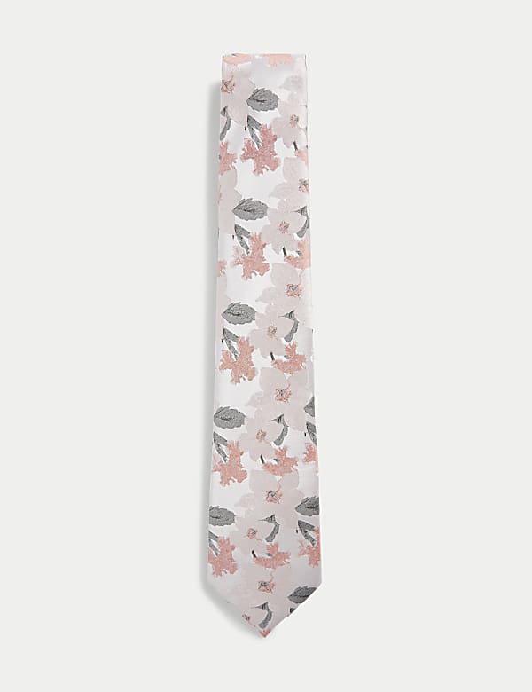 Printed Floral Pure Silk Tie - BG