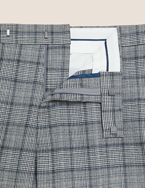 Slim Fit Check Suit Trousers with Stretch