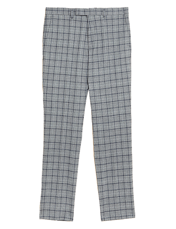 Slim Fit Check Suit Trousers with Stretch