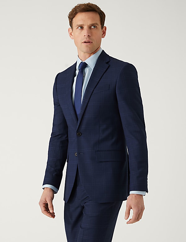 Slim Fit Check Suit Jacket - FR