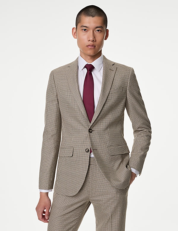 Slim Fit Puppytooth Stretch Suit Jacket - ID