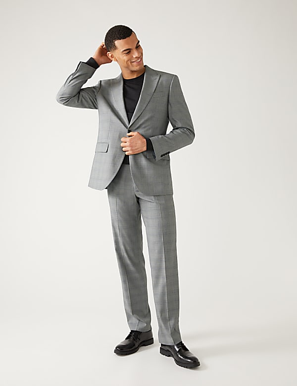 Regular Fit Prince of Wales Check Suit Trousers