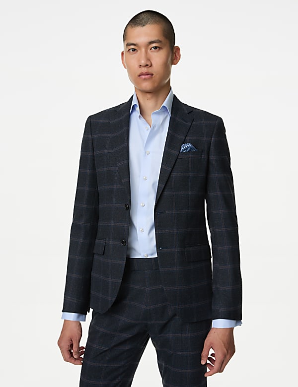 Skinny Fit Check Suit Jacket - LT