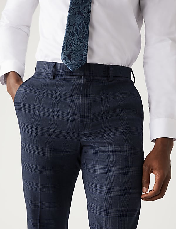 Regular Fit Check Stretch Suit Trousers