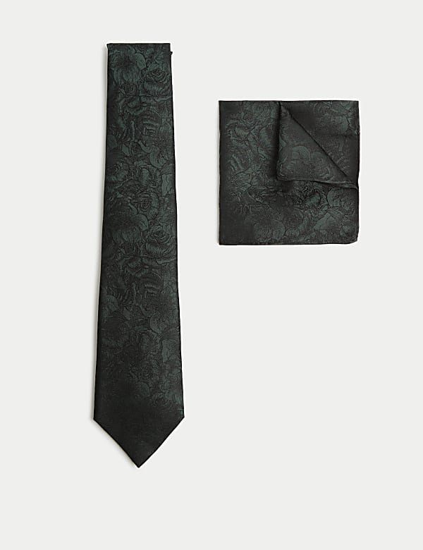 Floral Pure Silk Tie & Pocket Square Set - CA