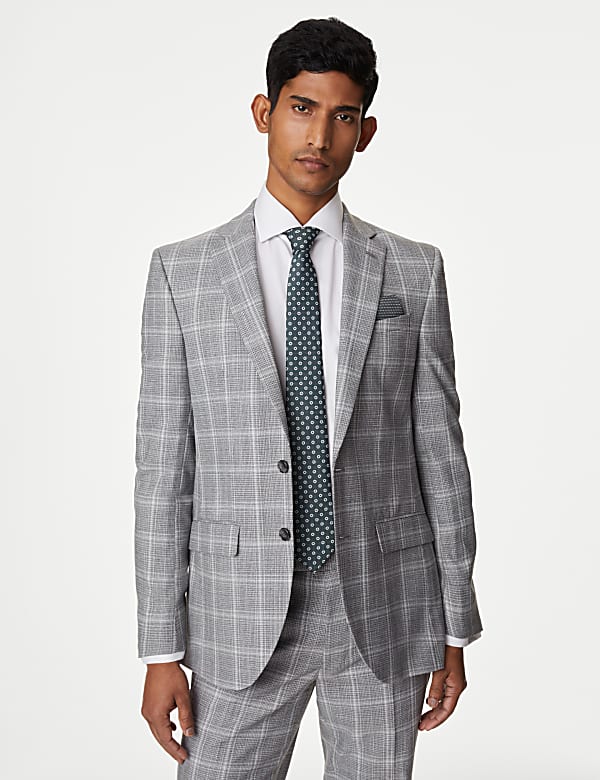 Slim Fit Check Stretch Suit Jacket - IS