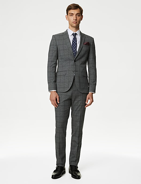 Skinny Fit Prince of Wales Check Suit Trousers - QA