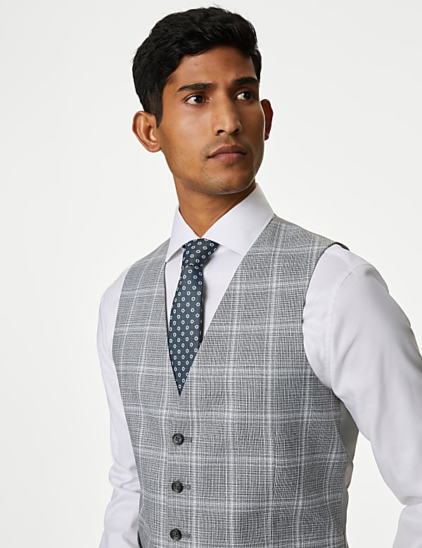 Slim Fit Check Stretch Waistcoat - NO