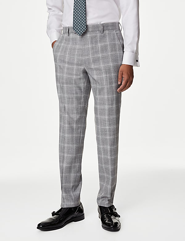 Slim Fit Check Stretch Suit Trousers - SK