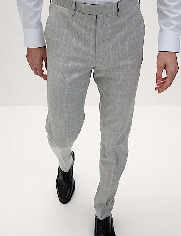 Tailored Fit Check Stretch Suit Trousers - IL